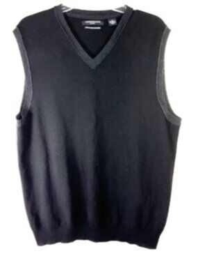 Impermeable old money merino wool Cashmere silk sweater vest black grey large